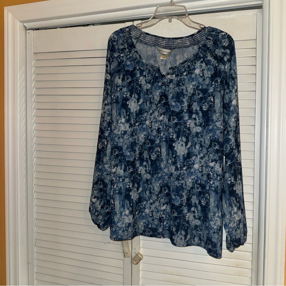 Christopher & Banks Navy Floral Blouse